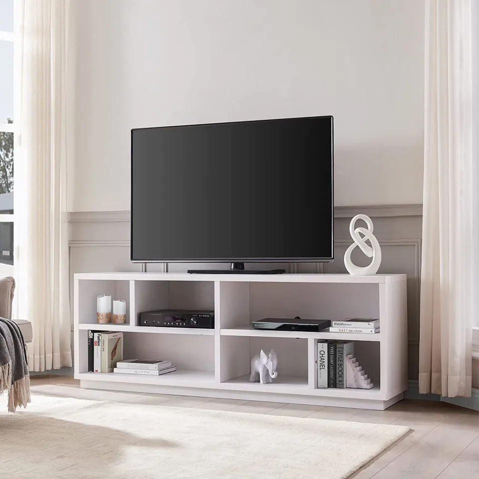 Innovative New Living Room TV Rack Design with sleek glass cabinets and cable management